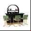 Matte Black / Brass Cocktail Bar with Back Bar and Green Bar Stool